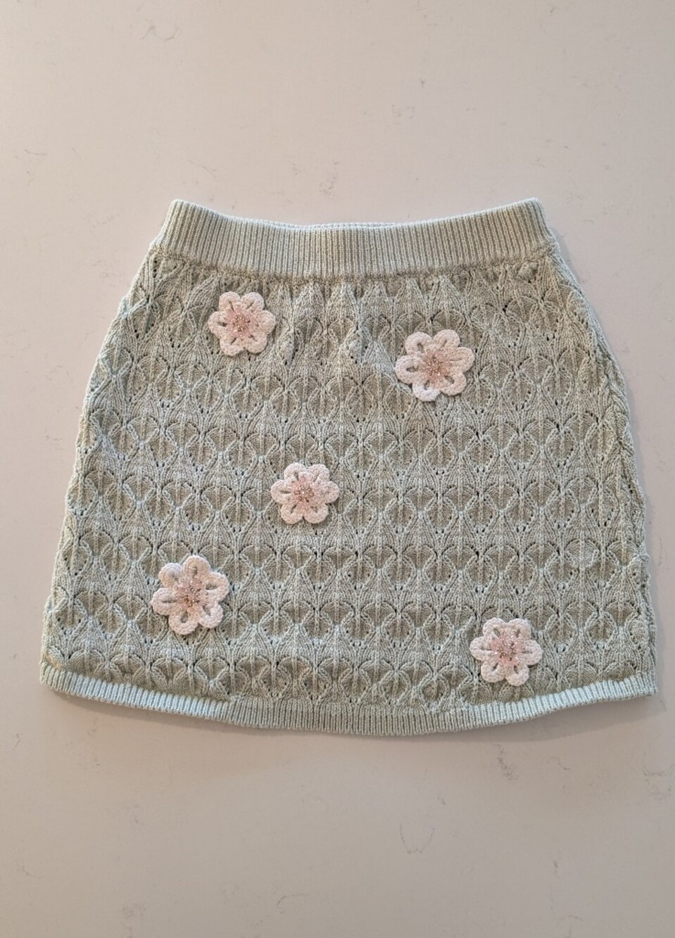 Zara | Light Green Knit Floral Appliqué Mini Skirt